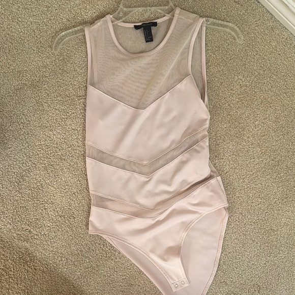 Forever 21 Tops - Forever 21 Pink Mesh Panel Bodysuit